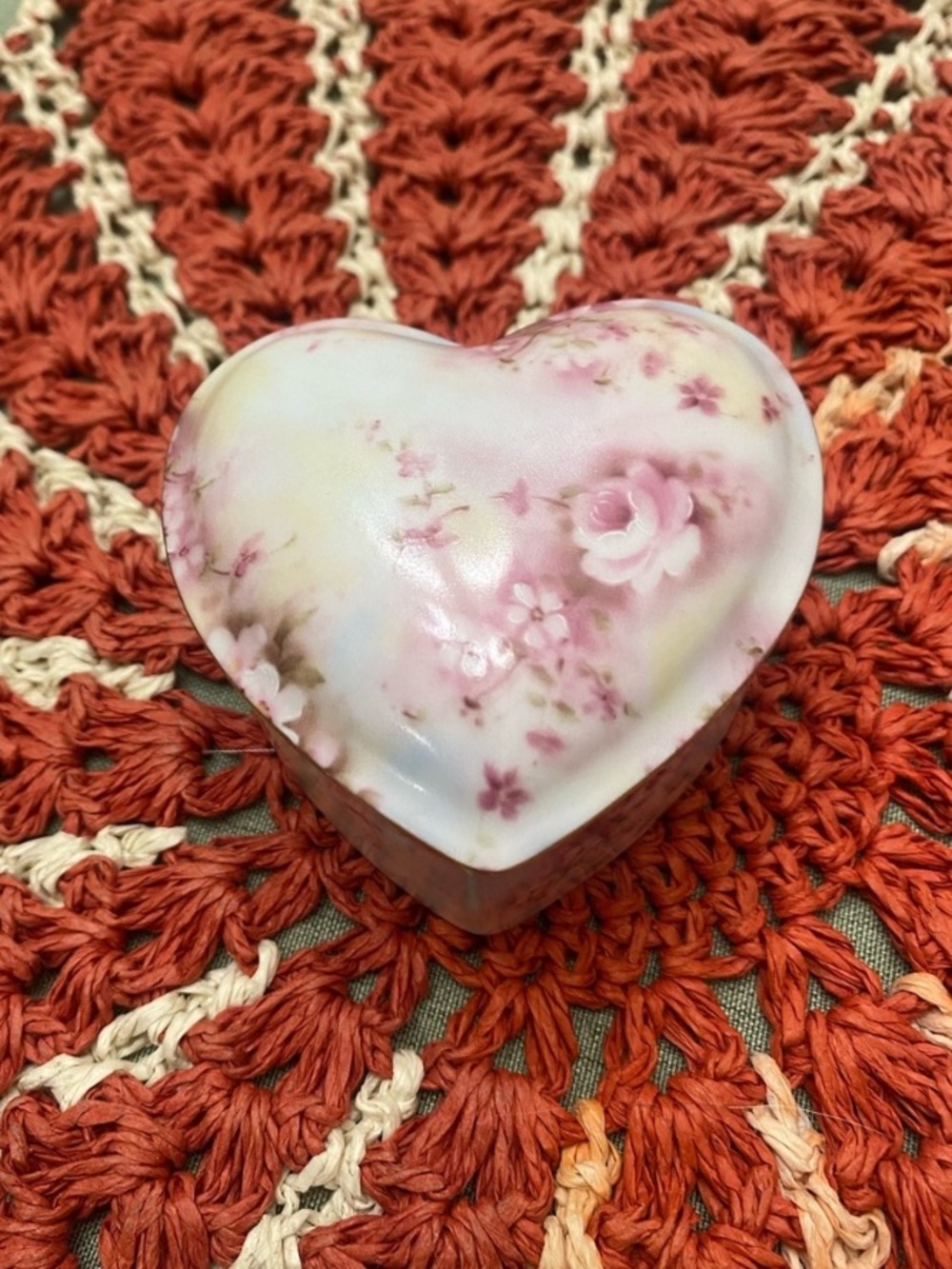 GANZ Rose Pink Floral Motif Heart-Shaped Porcelain Trinket Box